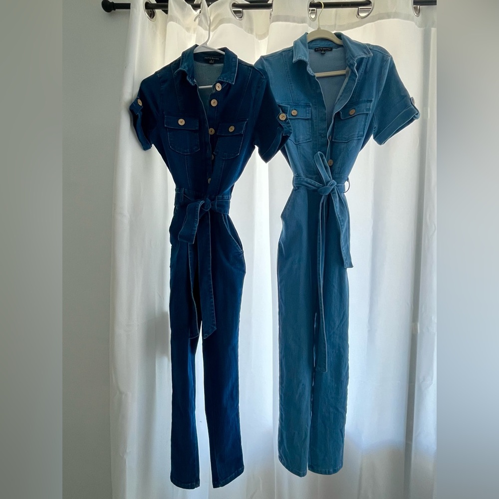 2 Haute Monde Blue Jumpsuits with Tie Waist and Tapered Legs - Picture 2 of 13